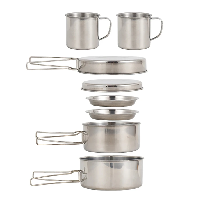 Camping Cooking Full Set - 8pcs/Set Camping Cookware Mess Kit Stainless