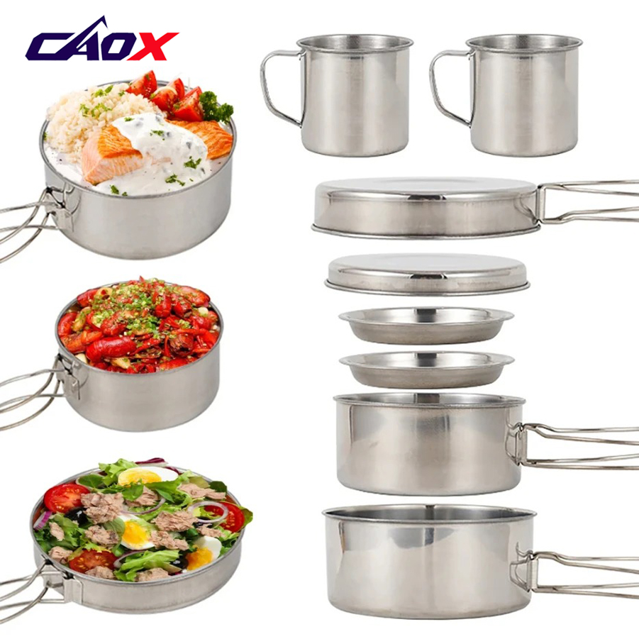 Camping Cooking Hot Plate - CAOX 8pcs/Set Camping Cookware Mess Kit