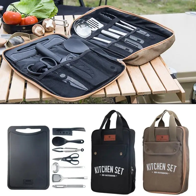 Camping Cooking Full Set - 8pcs Camping Kitchen Cookware Set Portable