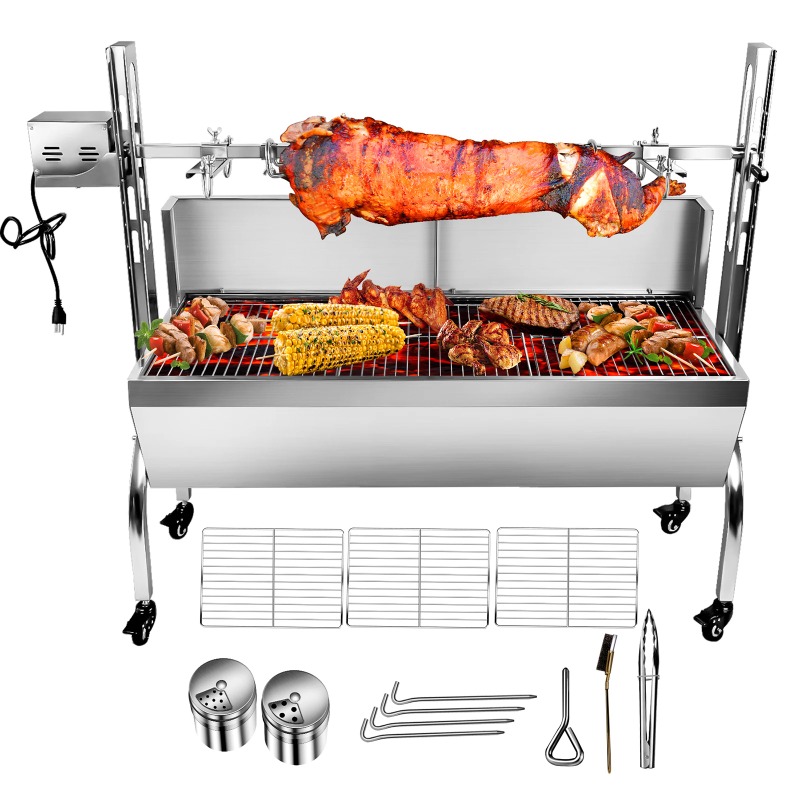 Camping Cooking Equipment Electric - 2-in-1 Barbecue Grill Roaster Rotisserie New