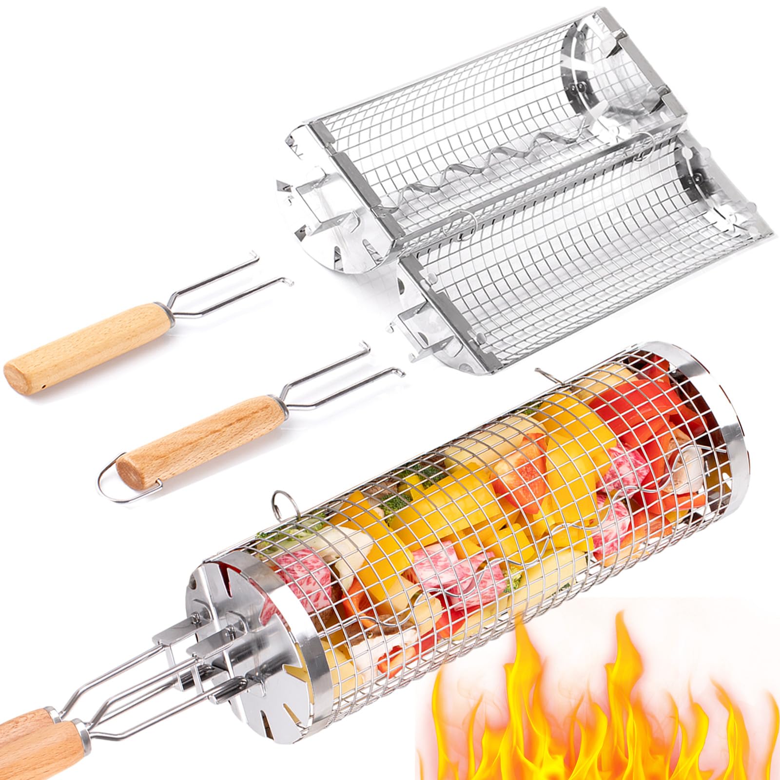 BUYYES Rolling Grill Basket BB - огляд і ціна Camping Cooking Mesh